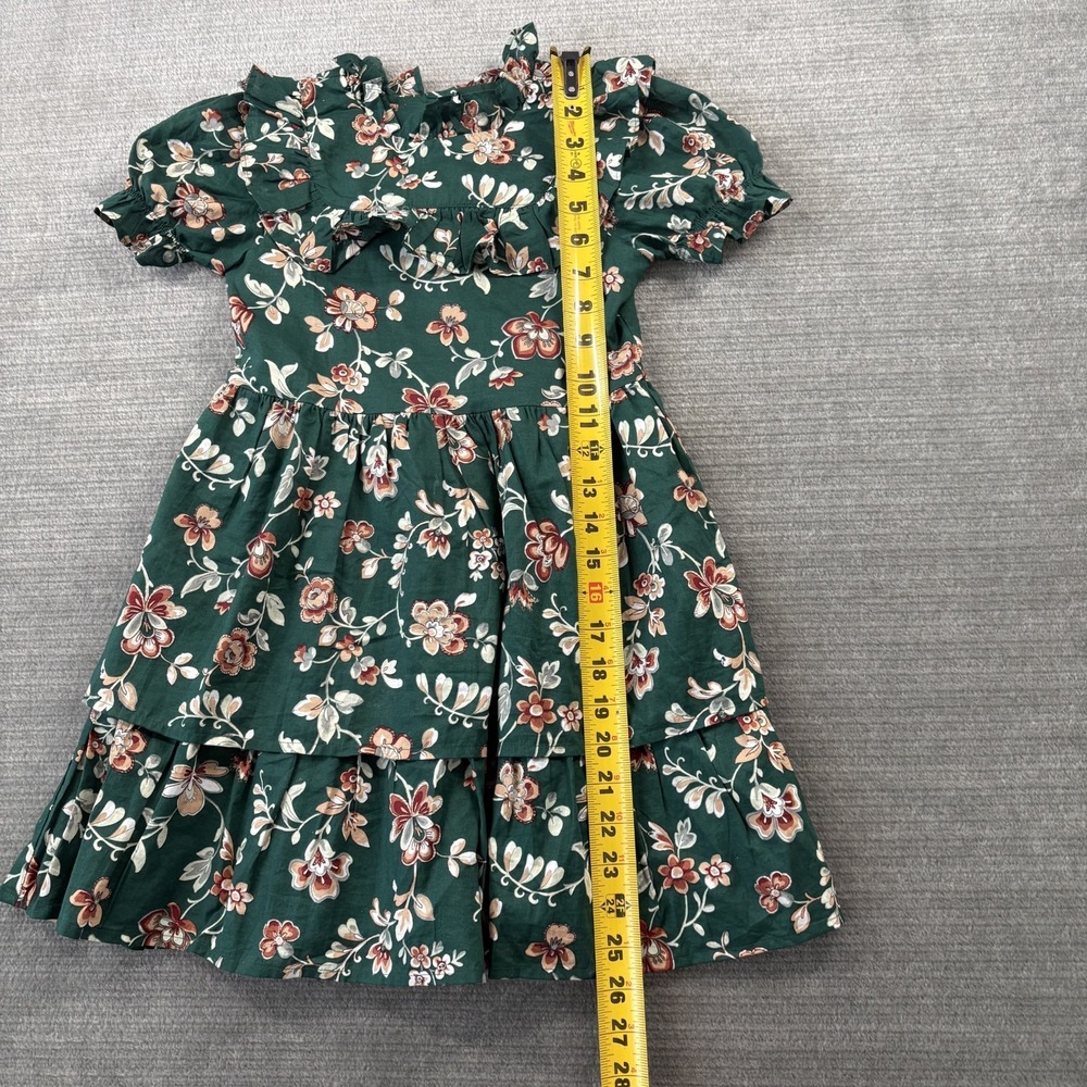 Janie and Jack Enchanted Forest Floral Ruffle Dress Girls 7 Green Tiered Skirt - Picture 4 of 8